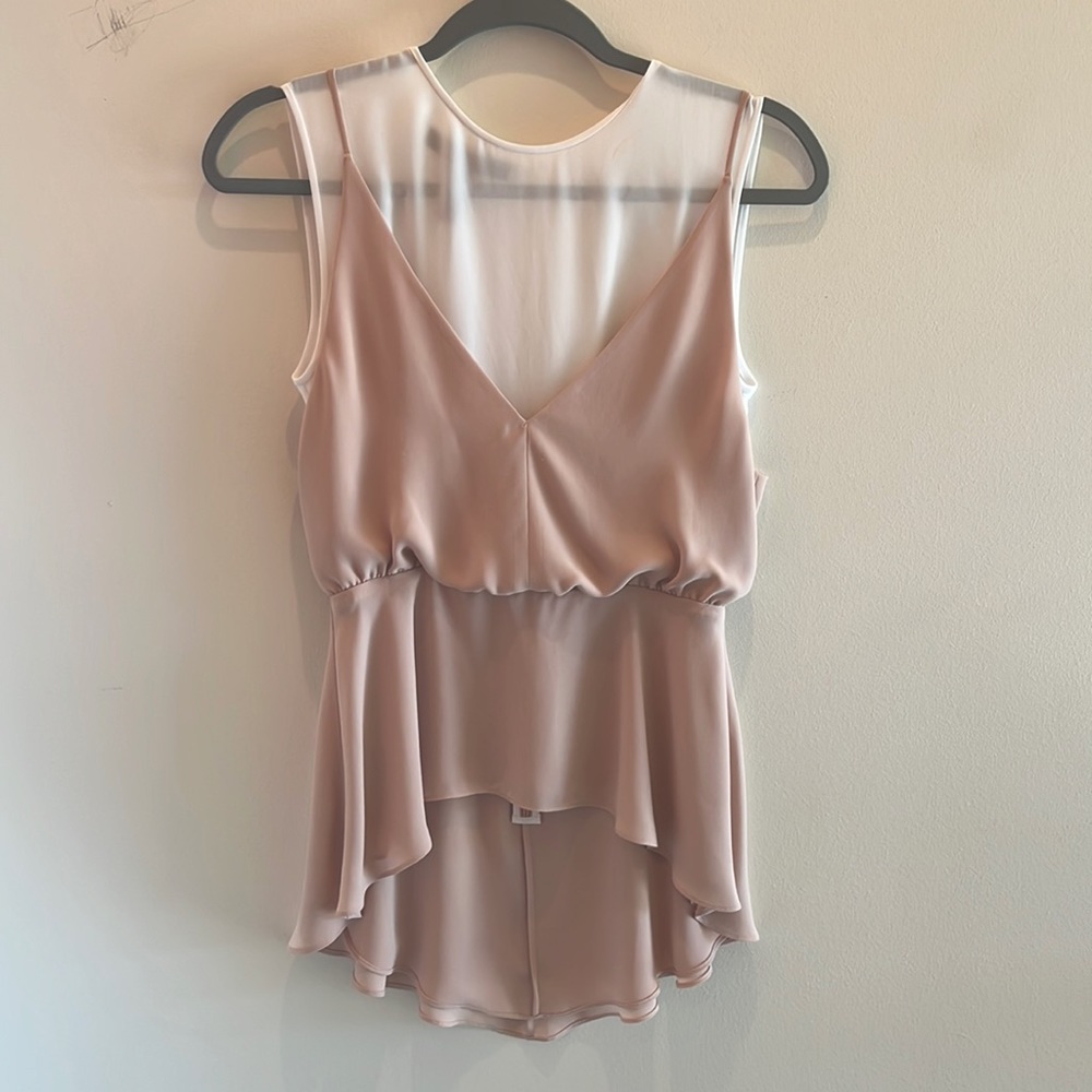 BCBG Maxazria pink and white layered top